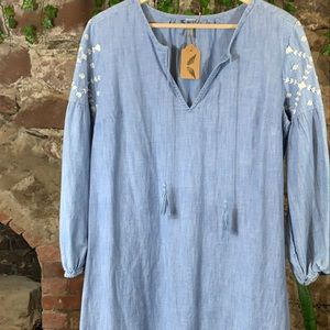 Vintage Denim Tunic Dress w Embroidery